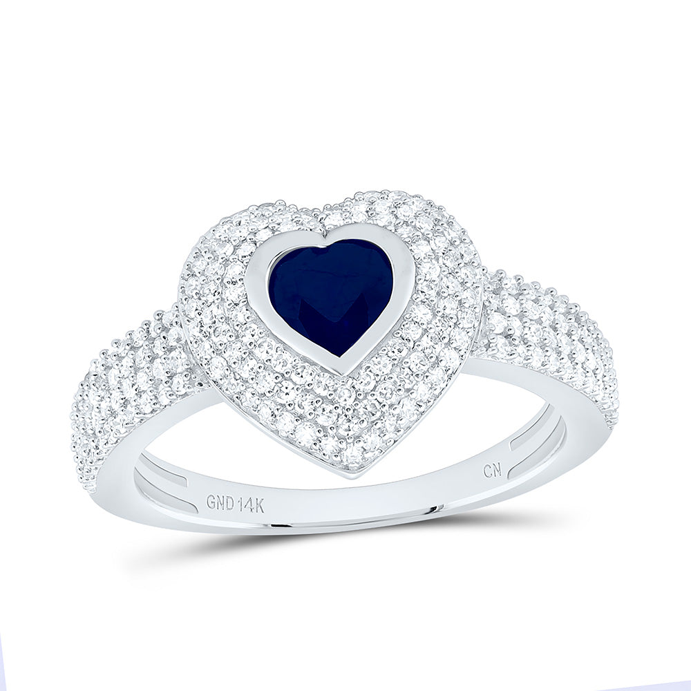 14k Gold 1/2 CTW-Natural Diamond 5MM Ht-Bs Natural Gemstone Heart Ring