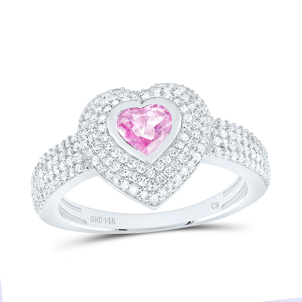 14k Gold 1/2 CTW-Natural Diamond 5MM Ht-Pi Sapp Natural Gemstone Heart Ring