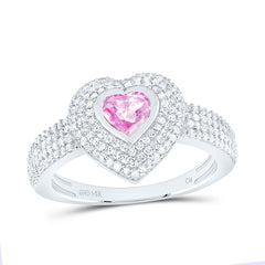 14k Gold 1/2 CTW-Natural Diamond 5MM Ht-Pi Sapp Natural Gemstone Heart Ring