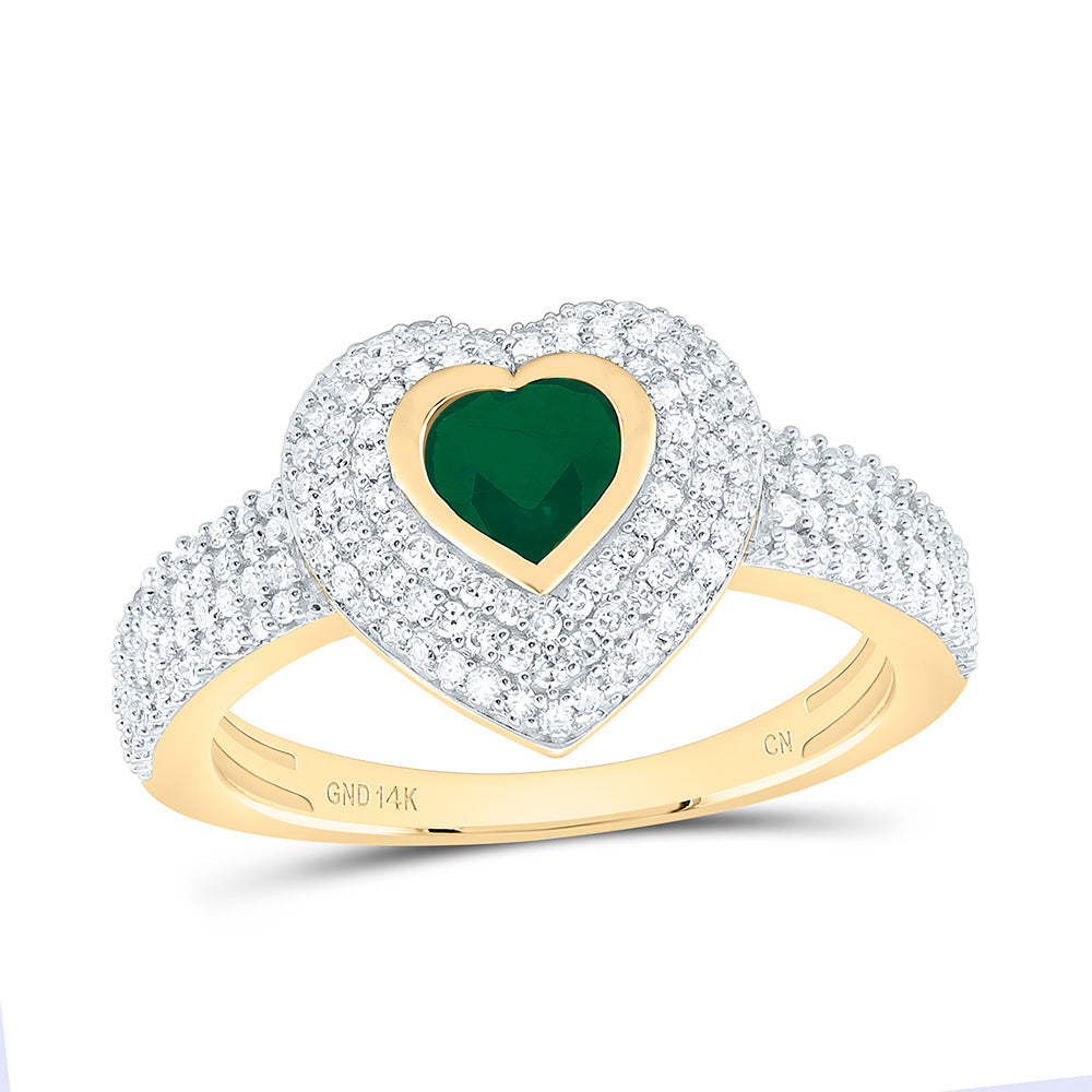 14k Gold 1/2 CTW-Natural Diamond 5MM Ht-Em Natural Gemstone Heart Ring