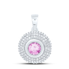 14k Gold 1/3 CTW-Natural Diamond 5.10MM Rd-Pi Sapp Natural Gemstone Round Pendant