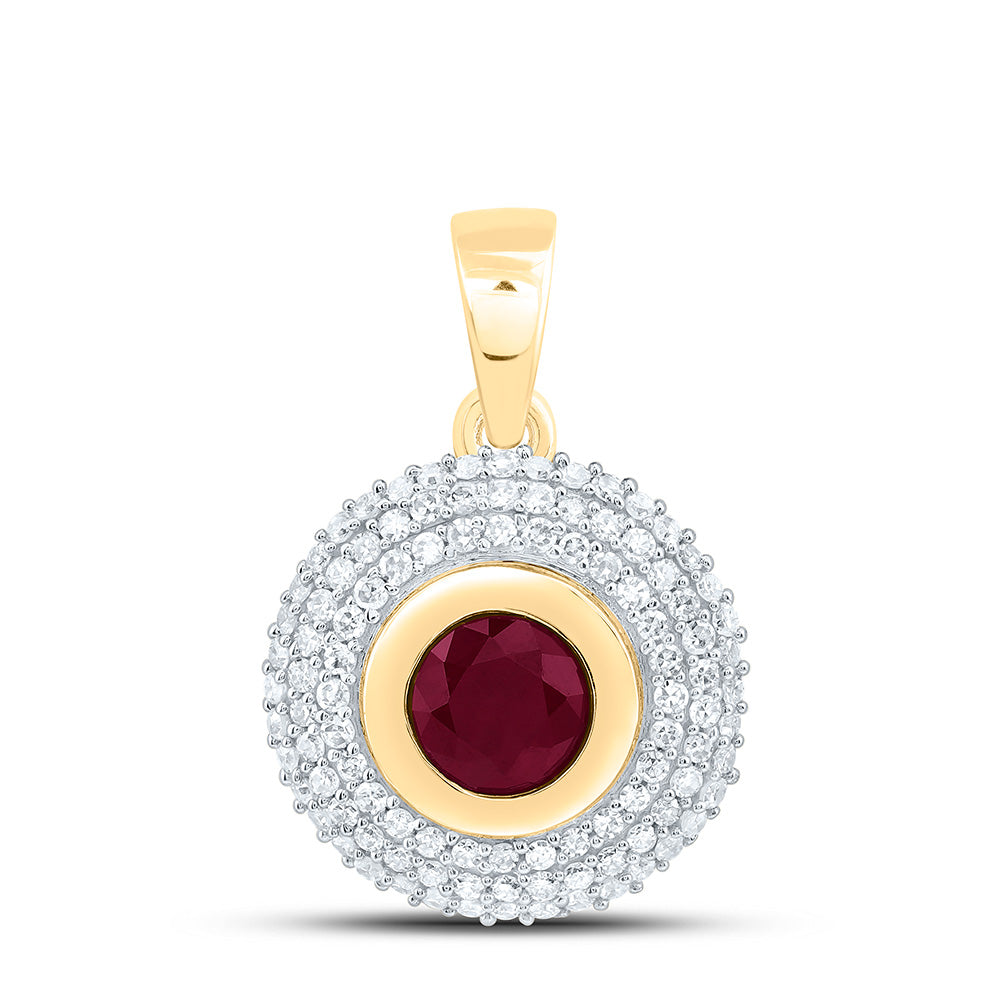 14k Gold 1/3 CTW-Natural Diamond 5.10MM Rd-Ru Natural Gemstone Round Pendant