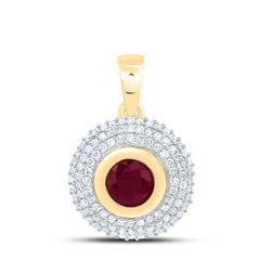 14k Gold 1/3 CTW-Natural Diamond 5.10MM Rd-Ru Natural Gemstone Round Pendant