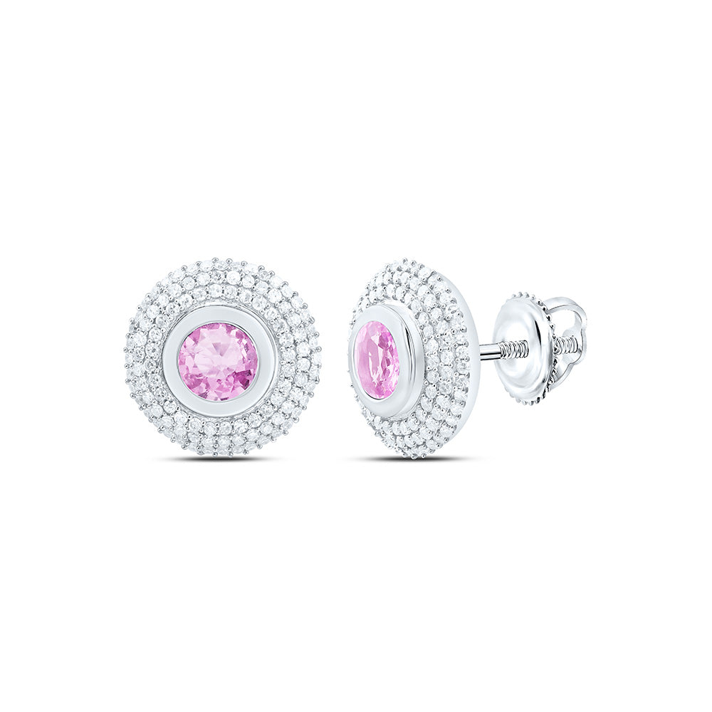 14k Gold 1/2 CTW-Natural Diamond 5.10MM-Rd-Pi Sapp Natural Gemstone Round Earring