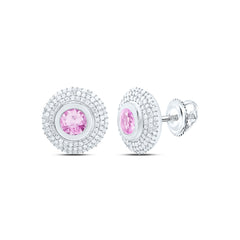 14k Gold 1/2 CTW-Natural Diamond 5.10MM-Rd-Pi Sapp Natural Gemstone Round Earring