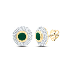 14k Gold 1/2 CTW-Natural Diamond 5.10MM-Rd-Em Natural Gemstone Round Earring