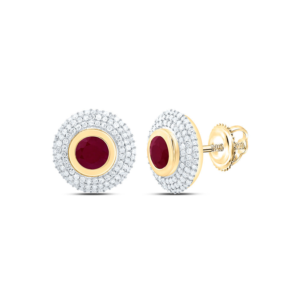 14k Gold 1/2 CTW-Natural Diamond 5.10MM-Rd-Ru Natural Gemstone Round Earring