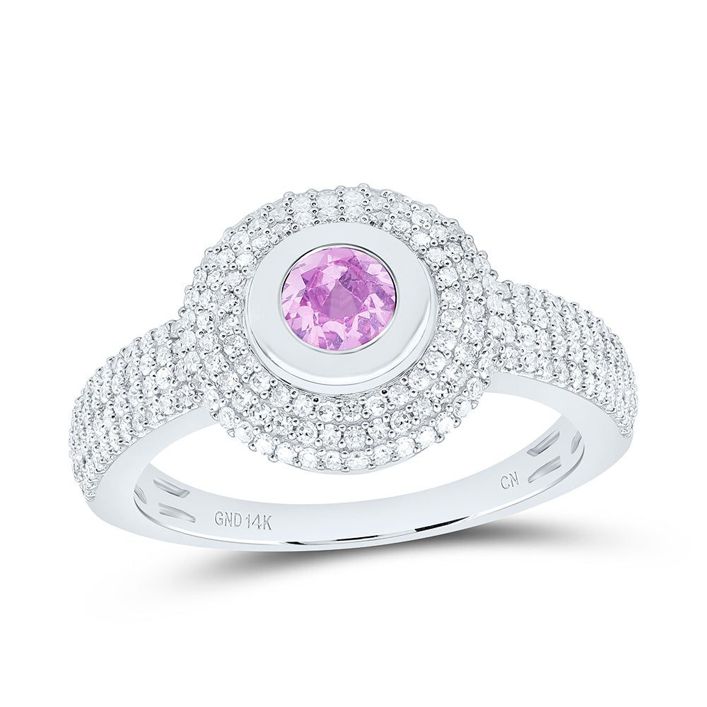 14k Gold 1/2 CTW-Natural Diamond 5.10MM Rd-Pi Sapp Natural Gemstone Round Ring