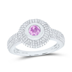 14k Gold 1/2 CTW-Natural Diamond 5.10MM Rd-Pi Sapp Natural Gemstone Round Ring