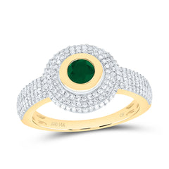 14k Gold 1/2 CTW-Natural Diamond 5.10MM Rd-Em Natural Gemstone Round Ring