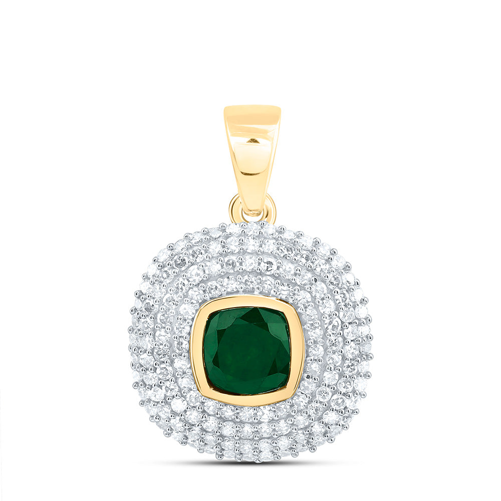 14k Gold 1/3 CTW-Natural Diamond 4.90MM Cu-Em Natural Gemstone Cushion Pendant