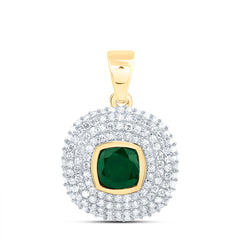 14k Gold 1/3 CTW-Natural Diamond 4.90MM Cu-Em Natural Gemstone Cushion Pendant
