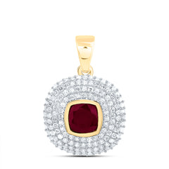 14k Gold 1/3 CTW-Natural Diamond 4.90MM Cu-Ru Natural Gemstone Cushion Pendant