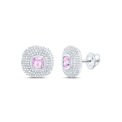 14k Gold 3/4 CTW-Natural Diamond 4.90MM Cu-Pi Sapp Natural Gemstone Cushion Earring