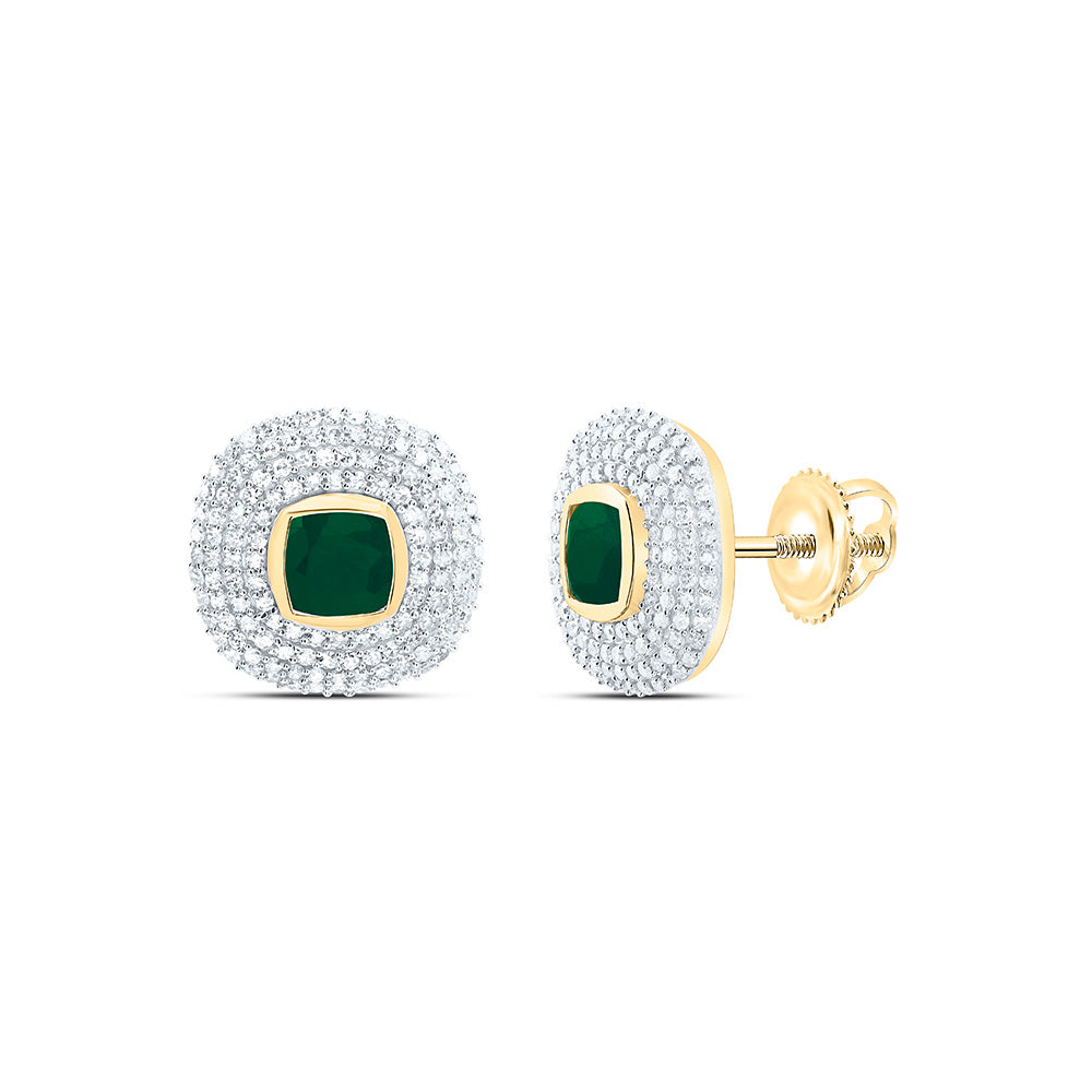14k Gold 3/4 CTW-Natural Diamond 4.90MM Cu-Em Natural Gemstone Cushion Earring