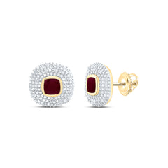 14k Gold 3/4 CTW-Natural Diamond 4.90MM Cu-Ru Natural Gemstone Cushion Earring
