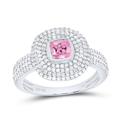 14k Gold 1/2 CTW-Natural Diamond 4.90MM Cu-Pi Sapp Natural Gemstone Cushion Ring