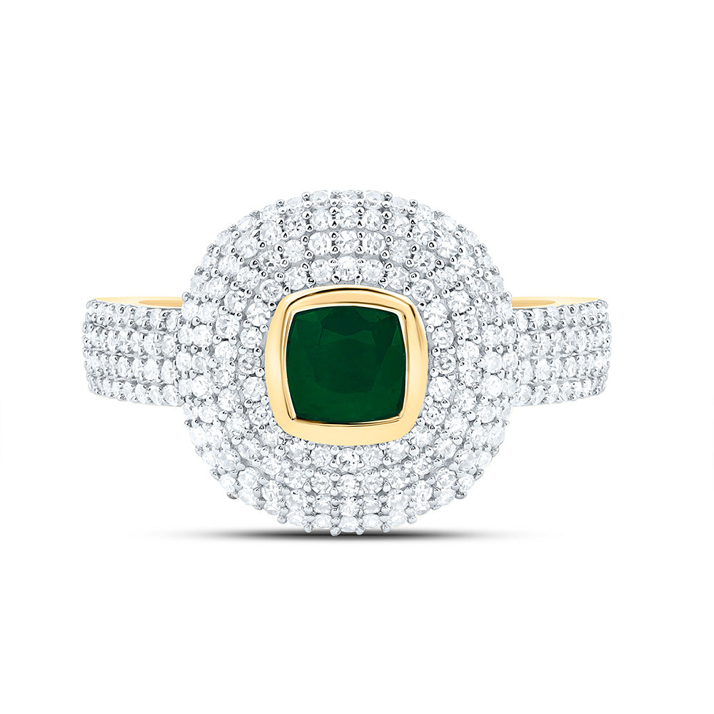 14k Gold 1/2 CTW-Natural Diamond 4.90MM Cu-Em Natural Gemstone Cushion Ring