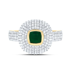 14k Gold 1/2 CTW-Natural Diamond 4.90MM Cu-Em Natural Gemstone Cushion Ring