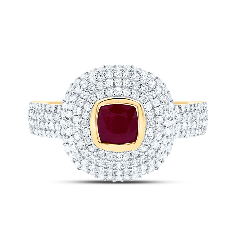 14k Gold 1/2 CTW-Natural Diamond 4.90MM Cu-Ru Natural Gemstone Cushion Ring