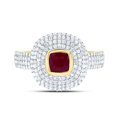 14k Gold 1/2 CTW-Natural Diamond 4.90MM Cu-Ru Natural Gemstone Cushion Ring