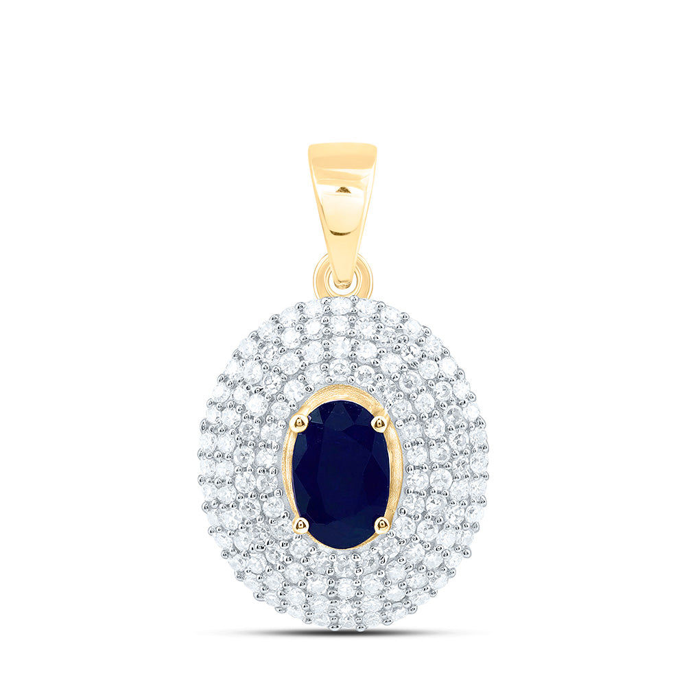 14k Gold 1/3 CTW-Natural Diamond 6X4MM Ov-Bs Natural Gemstone Oval Pendant