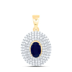 14k Gold 1/3 CTW-Natural Diamond 6X4MM Ov-Bs Natural Gemstone Oval Pendant