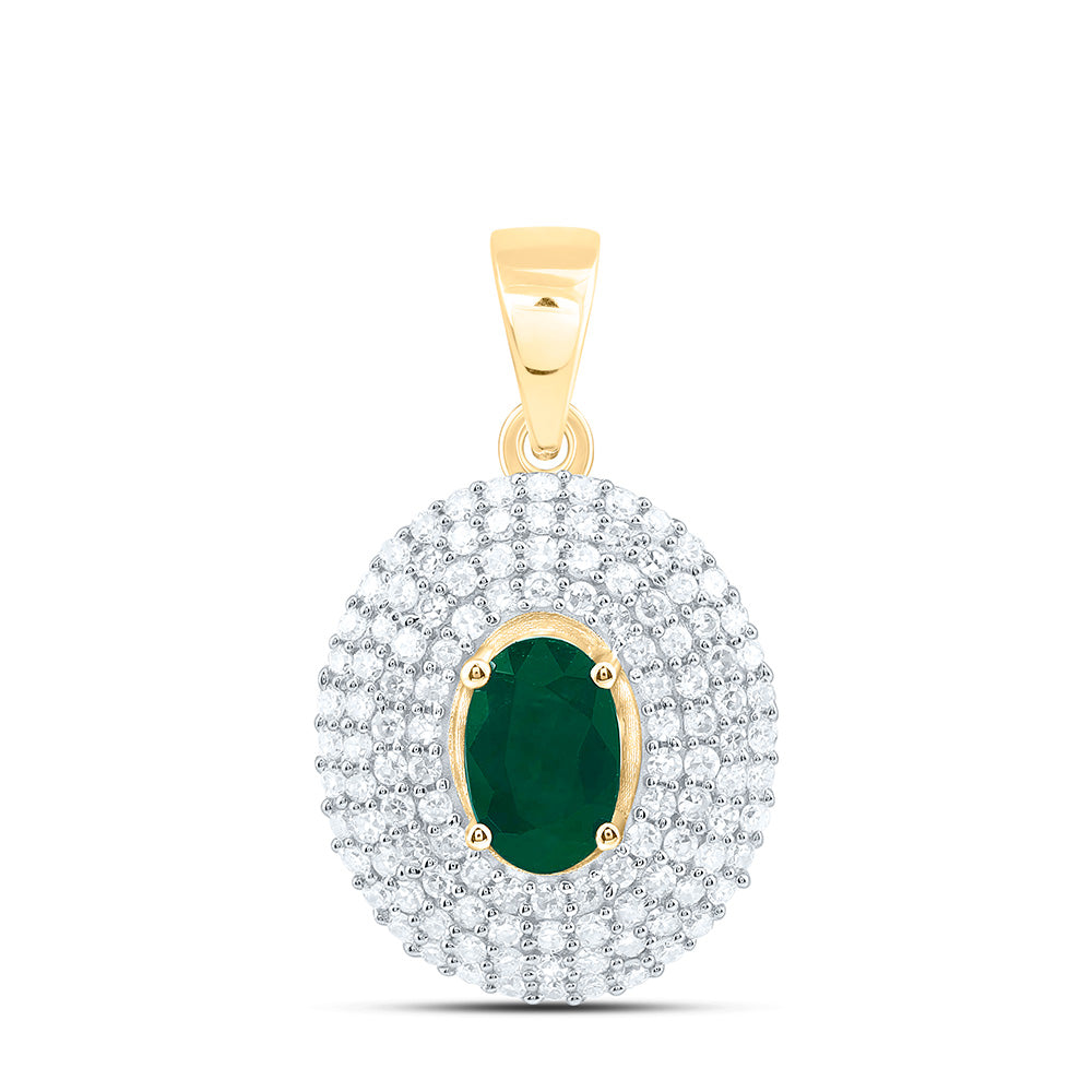 14k Gold 1/3 CTW-Natural Diamond 6X4MM Ov-Em Natural Gemstone Oval Pendant