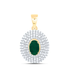 14k Gold 1/3 CTW-Natural Diamond 6X4MM Ov-Em Natural Gemstone Oval Pendant