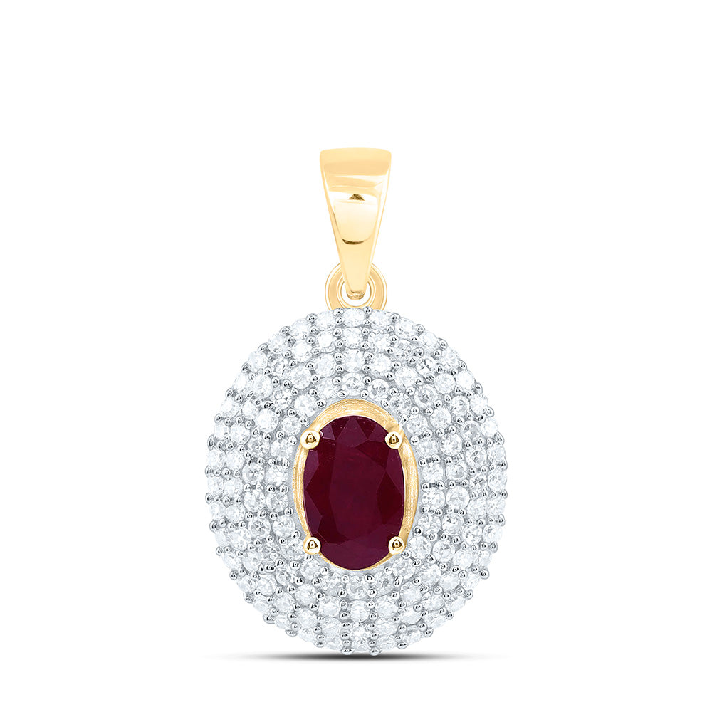 14k Gold 1/3 CTW-Natural Diamond 6X4MM Ov-Ru Natural Gemstone Oval Pendant