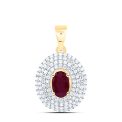 14k Gold 1/3 CTW-Natural Diamond 6X4MM Ov-Ru Natural Gemstone Oval Pendant
