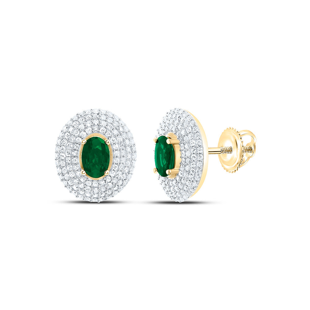 14k Gold 5/8 CTW-Natural Diamond 6X4MM-Ov-Em Natural Gemstone Oval Earring