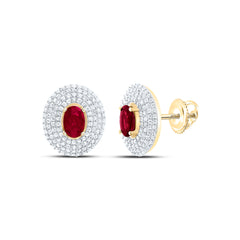 14k Gold 5/8 CTW-Natural Diamond 6X4MM-Ov-Ru Natural Gemstone Oval Earring