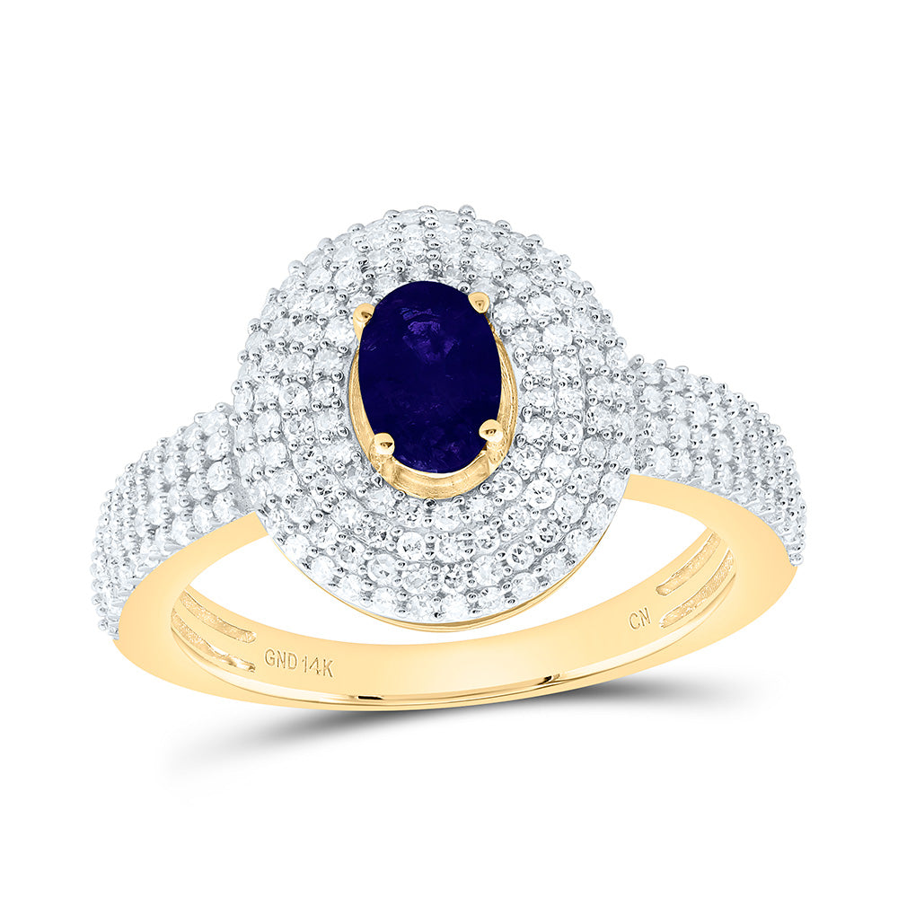 14k Gold 1/2 CTW-Natural Diamond 6X4MM Ov-Bs Natural Gemstone Oval Ring
