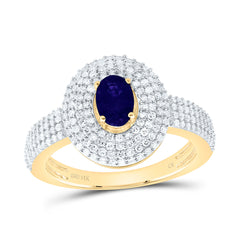 14k Gold 1/2 CTW-Natural Diamond 6X4MM Ov-Bs Natural Gemstone Oval Ring
