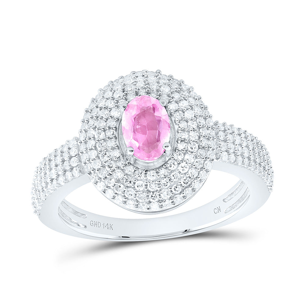 14k Gold 1/2 CTW-Natural Diamond 6X4MM Ov-Pi Sapp Natural Gemstone Oval Ring
