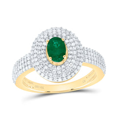 14k Gold 1/2 CTW-Natural Diamond 6X4MM Ov-Em Natural Gemstone Oval Ring
