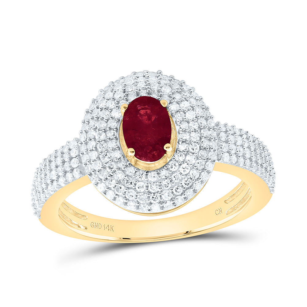 14k Gold 1/2 CTW-Natural Diamond 6X4MM Ov-Ru Natural Gemstone Oval Ring