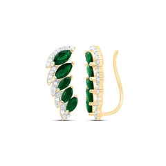 14k Gold 1/6 CTW-Natural Diamond 7/8 Ct-Mq-Em Natural Gemstone Climber Earring