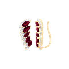 14k Gold 1/6 CTW-Natural Diamond 1 Ct-Mq-Ru Natural Gemstone Climber Earring