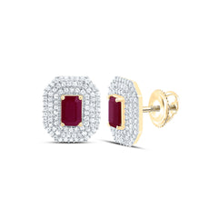 14k Gold 5/8 CTW-Natural Diamond 6X4MM-Em-Ru Natural Gemstone Emerald Earring