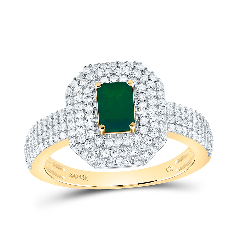 14k Gold 1/2 CTW-Natural Diamond 6X4MM Em-Em Natural Gemstone Emerald Ring