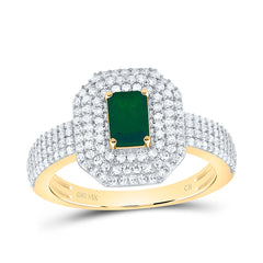 14k Gold 1/2 CTW-Natural Diamond 6X4MM Em-Em Natural Gemstone Emerald Ring