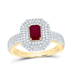 14k Gold 1/2 CTW-Natural Diamond 6X4MM Em-Ru Natural Gemstone Emerald Ring