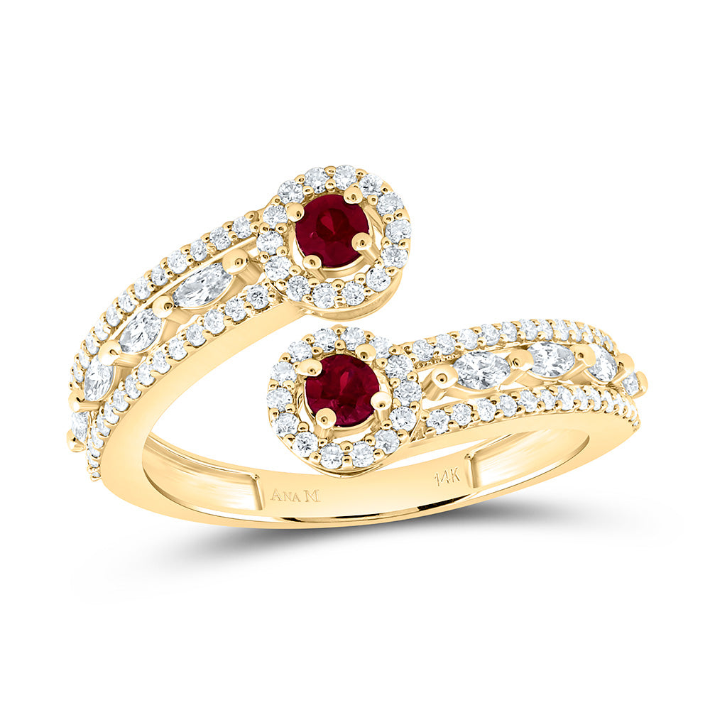 14k Gold 5/8 CTW-Natural Diamond 1/4 Ct-Rd-Ru Natural Gemstone Round Ring