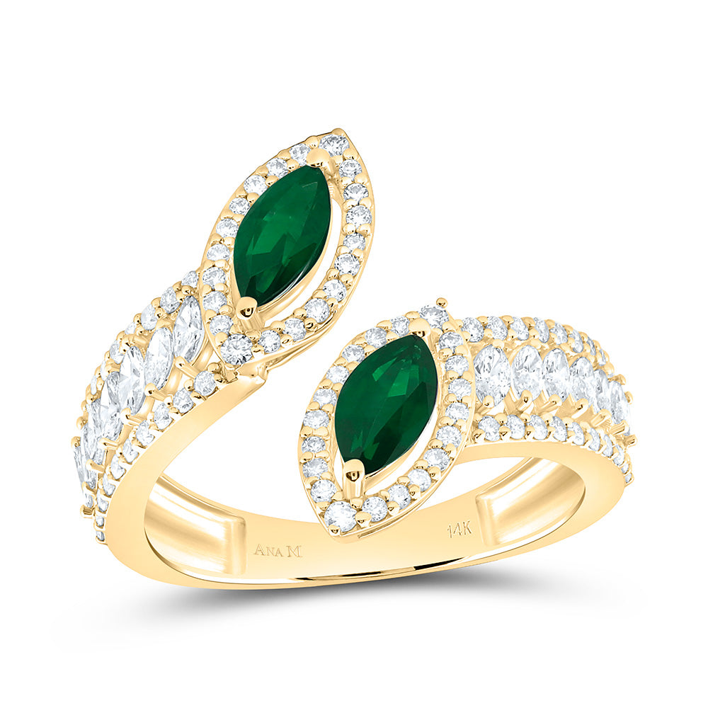 14k Gold 3/4 CTW-Natural Diamond 7 X 3 MM Mq-Em Natural Gemstone Marquise Ring