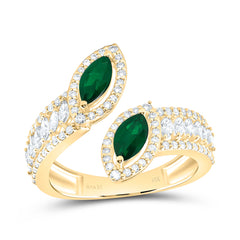 14k Gold 3/4 CTW-Natural Diamond 7 X 3 MM Mq-Em Natural Gemstone Marquise Ring