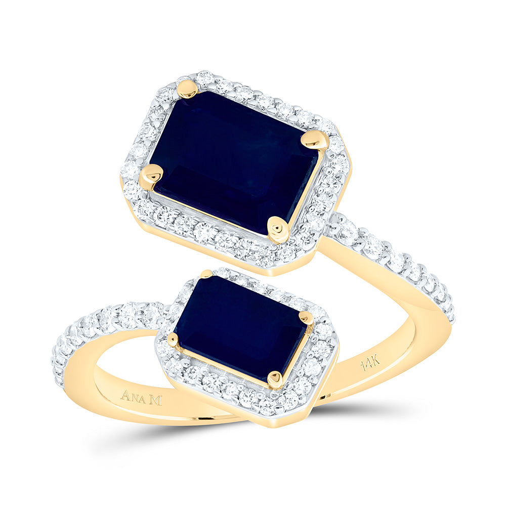 14k Gold 3/8 CTW-Natural Diamond 8 X 6 MM ,6 X 4 MM-Em-Bs Natural Gemstone Emerald Ring