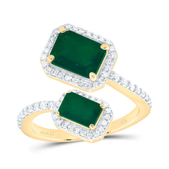 14k Gold 3/8 CTW-Natural Diamond 8 X 6 Mm, 6 X 4 MM Em-Em Natural Gemstone Emerald Ring