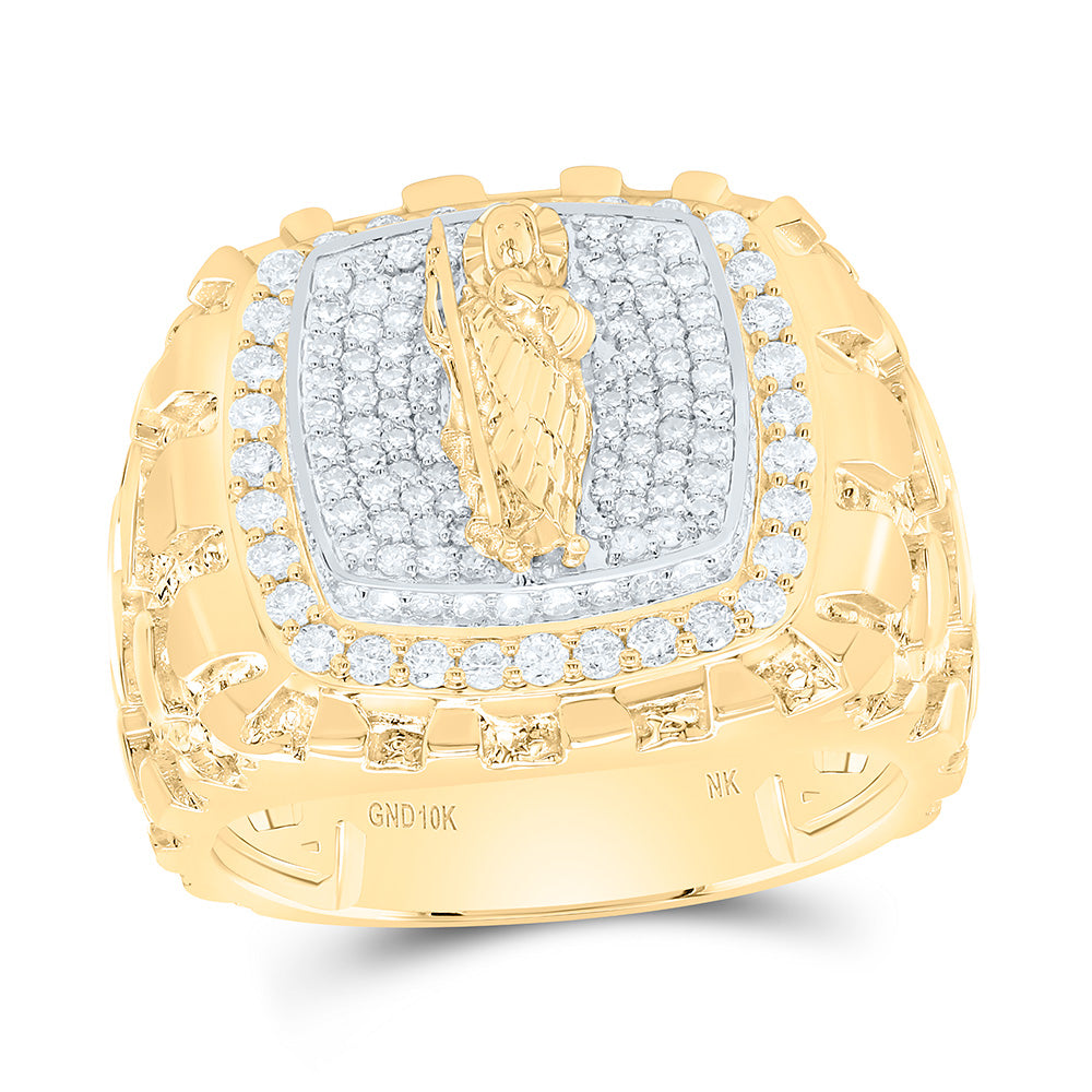 10k Gold 1 CTW-Natural Diamond St.Jude Nugget Mens Ring